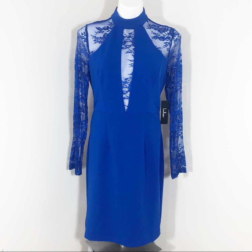Lulus Oretha Lace Blue Bodycon Dress Medium